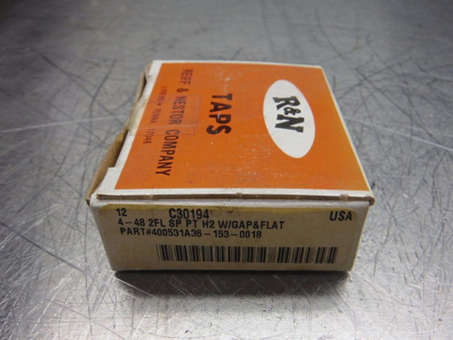 R&N HSS Taps QTY12 4-48 2FL SP PT H2 W/GAP& FLAT C30194 (LOC2024A)