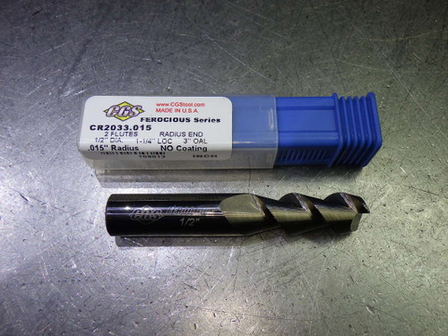 CGS 1/2" 2 Flute Carbide CR Endmill 1/2" Shank .015" R CR2033.015 (LOC2892A)