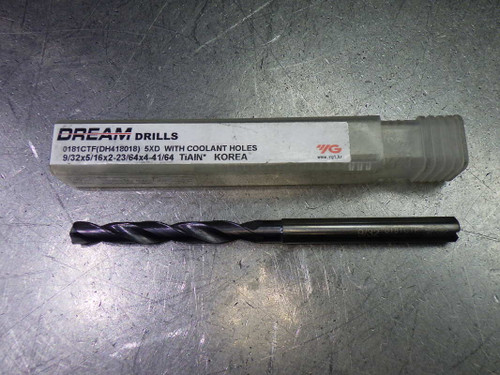 YG1 9/32" Coolant Thru 5xD Carbide Drill 5/16" Shank DH418018 (LOC3476)