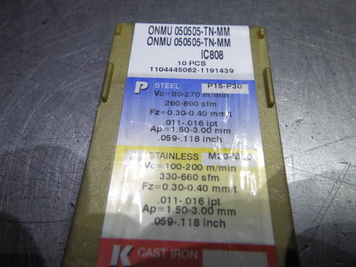ISCAR Carbide Inserts QTY10 ONMU050505TN-MM IC808 (LOC3640)