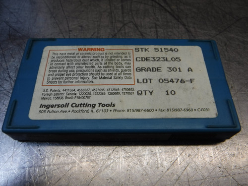 Ingersoll Carbide Inserts QTY10 CDE323L05 Grade 301 A (LOC1318B) Ingersoll Carbide Inserts QTY10 CDE323L05 Grade 301 A (LOC1318B)