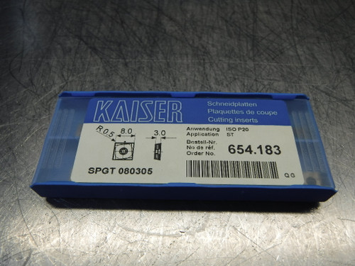 Kaiser Carbide Inserts QTY10 654.183 / SPGT 080305 (LOC2274)