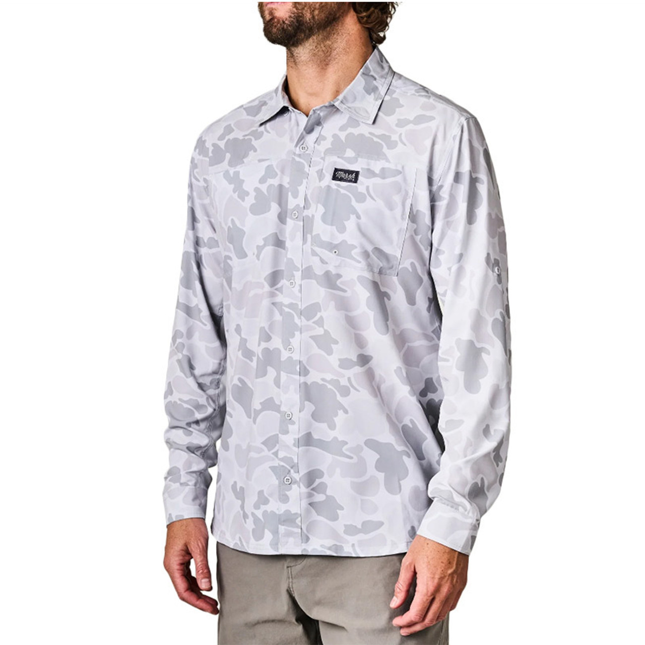 Lenwood Hagood Gray Mallard Camo Longsleeve Shirt by Marsh Wear - Lifestyle Front