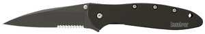 Kershaw 1660CKTST Leek 3" Folding Modified Drop Point Part Serrated Black DLC 14C28N Steel Blade Black DLC 410 Stainless Steel Handle