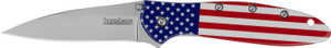 Kershaw 1660USA Leek USA EDC 3" Folding Drop Point Plain Bead Blasted 14C28N Steel Blade, Red/White/Blue Flag Aluminum Handle