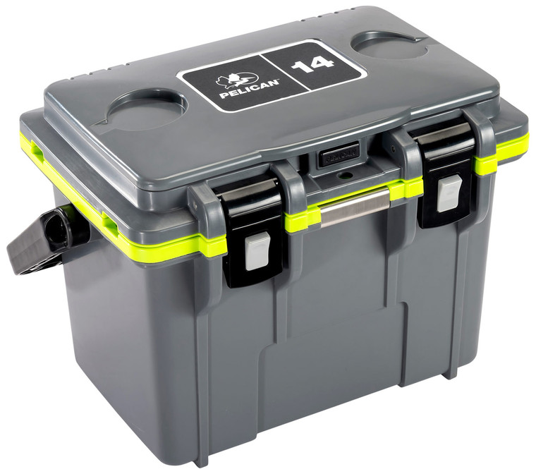 PELICAN 14Q-1-DKGRYEGRN  14QT ELITE COOLER GRY/GRN