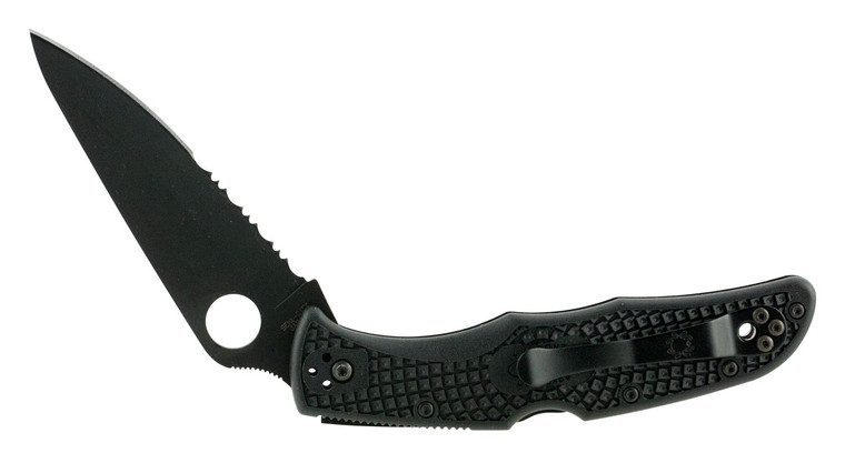 Spyderco C10PSBBK Endura 4 Lightweight Folding Knife – 3.75" Part Serrated Black VG-10 Blade, Black FRN Handle
