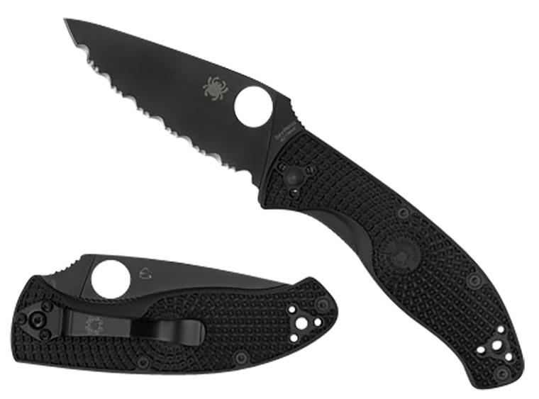 Spyderco C122PSBBK Tenacious Lightweight Folding Knife – 3.39" Part Serrated Black 8Cr13MoV Blade, Black FRN Handle