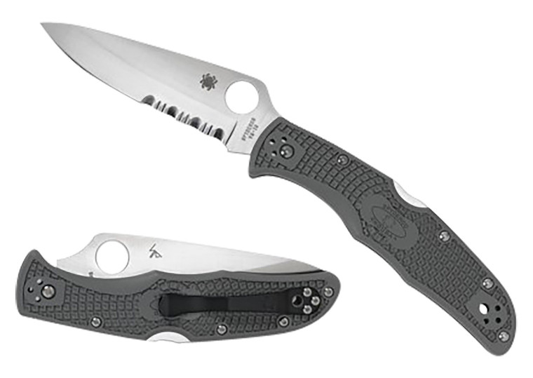 Spyderco C10PSFG Endura 4 Lightweight Folding Knife – 3.75" Part Serrated VG-10 Blade, Foliage Green FRN Handle