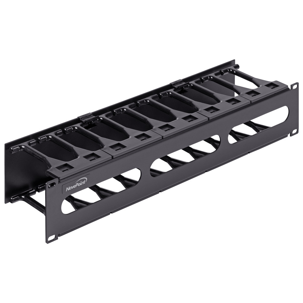 NavePoint 2U Horizontal Plastic Cable Management Raceway 4 inches
