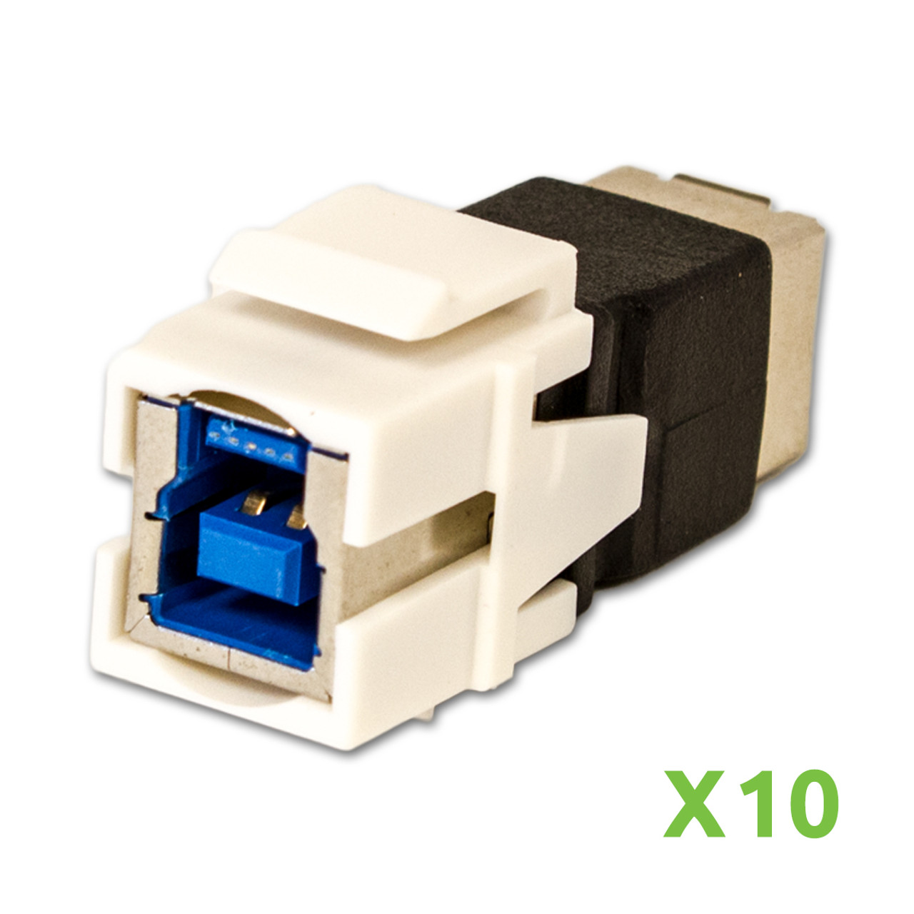 NavePoint USB 3.0 B Female to Female Keystone Adapter White 10-pack