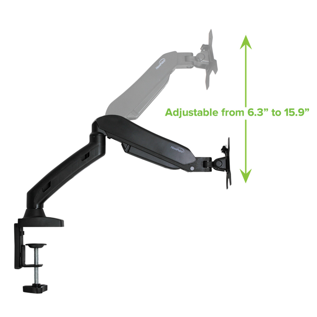 NavePoint Single Monitor LCD Adjustable Gas Spring C-Clamp Desk Mount