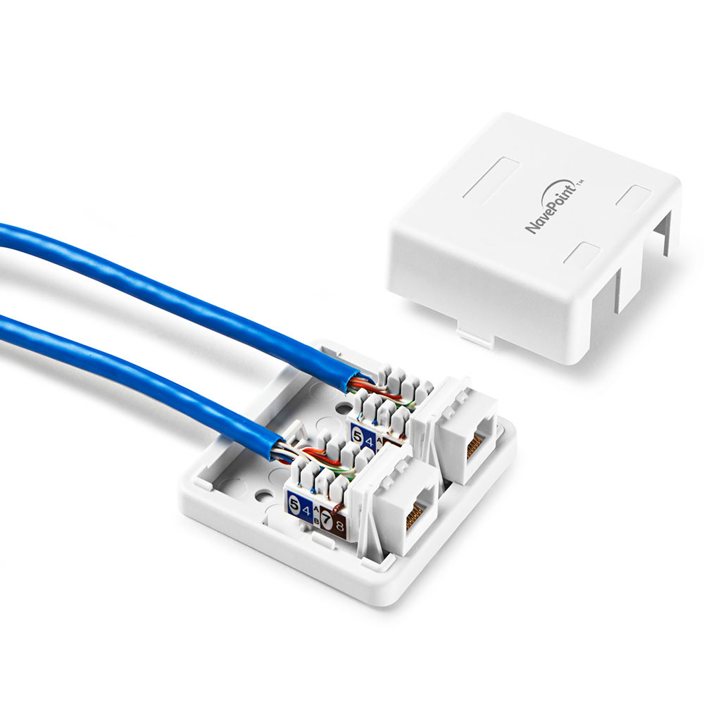 NavePoint Keystone Jack Surface-Mount Box 2-Port White 10-Pack