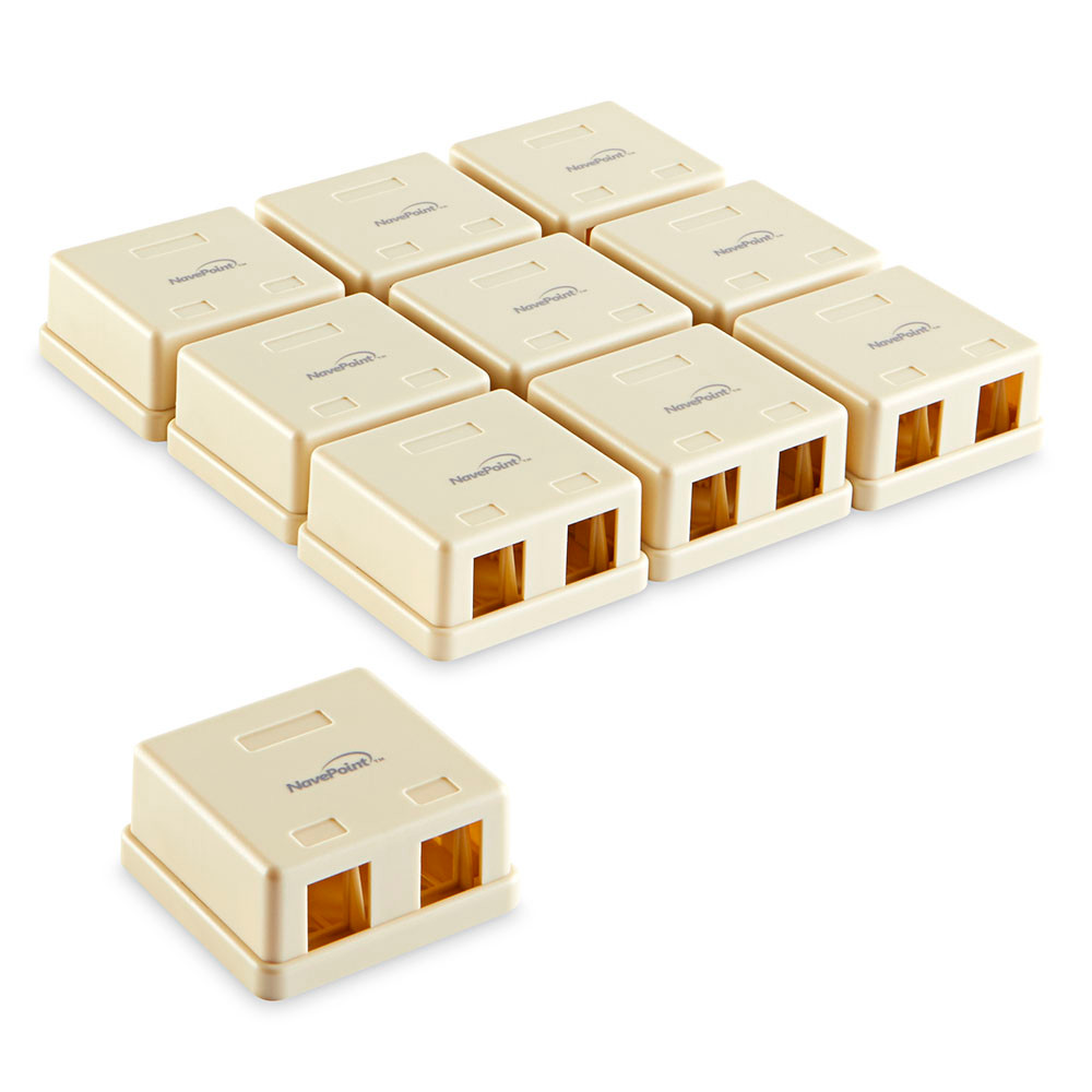 NavePoint Keystone Jack Surface-Mount Box 2-Port Ivory 10-Pack