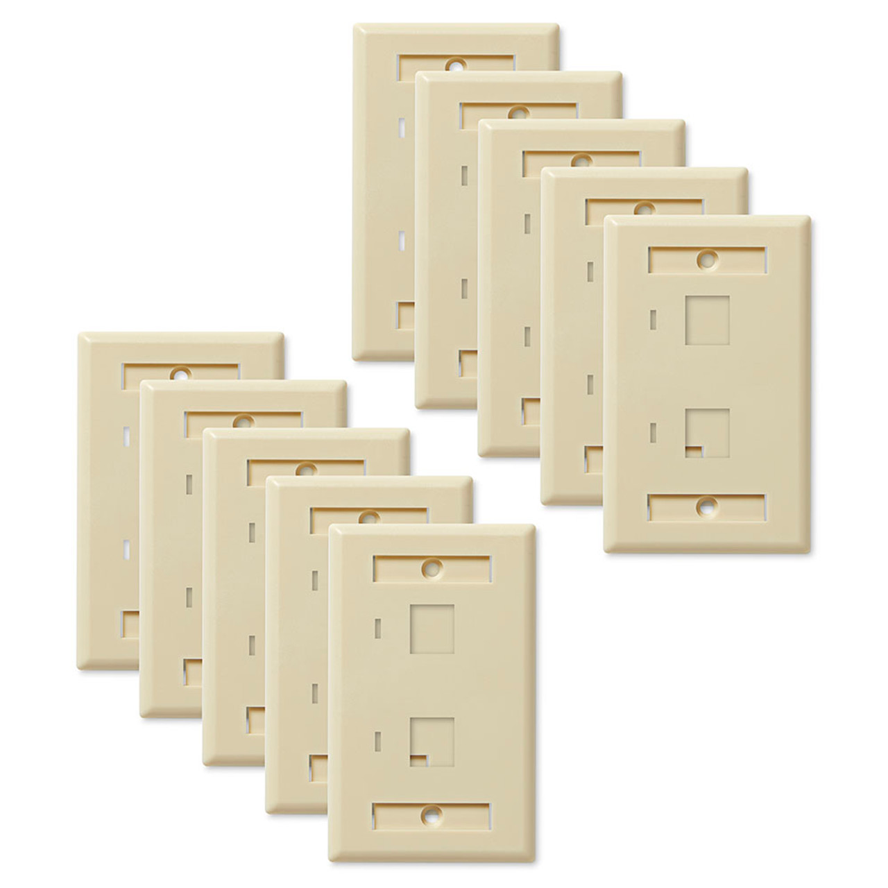 NavePoint Keystone Jack Wall Plate 2-Port Ivory 10-Pack