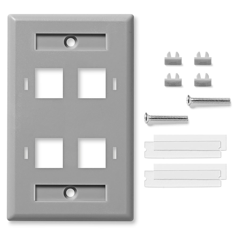 NavePoint Keystone Jack Wall Plate 4-Port Gray 10-Pack : Keystones