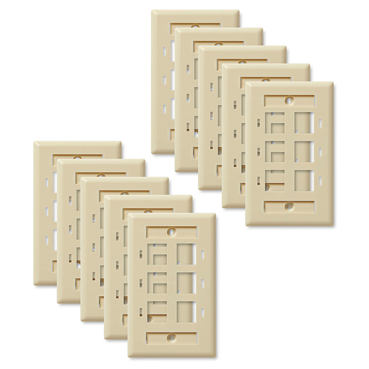 NavePoint Keystone Jack Wall Plate 6-Port Ivory 10-Pack