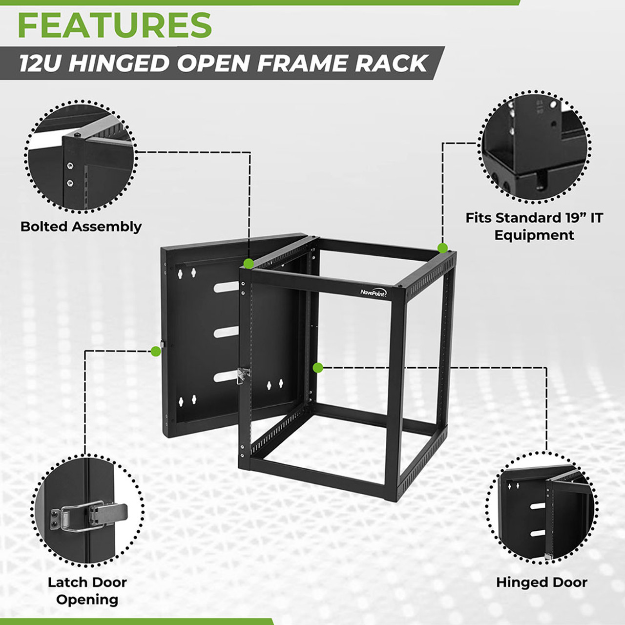 NavePoint 12U Hinged Wall Mount Server Rack with Swing Gate, 22 inch depth