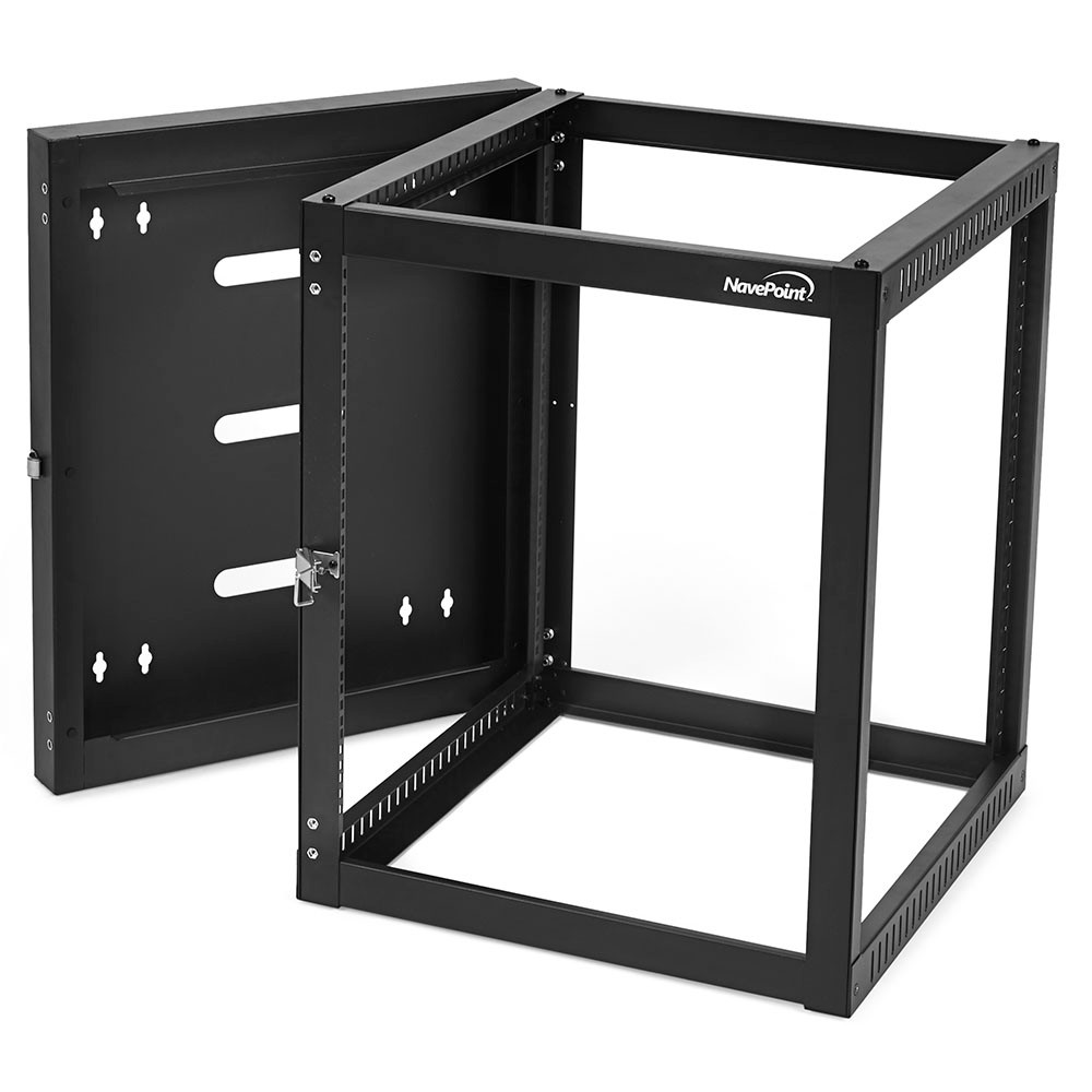 NavePoint 12U Hinged Wall Mount Server Rack with Swing Gate, 22 inch depth