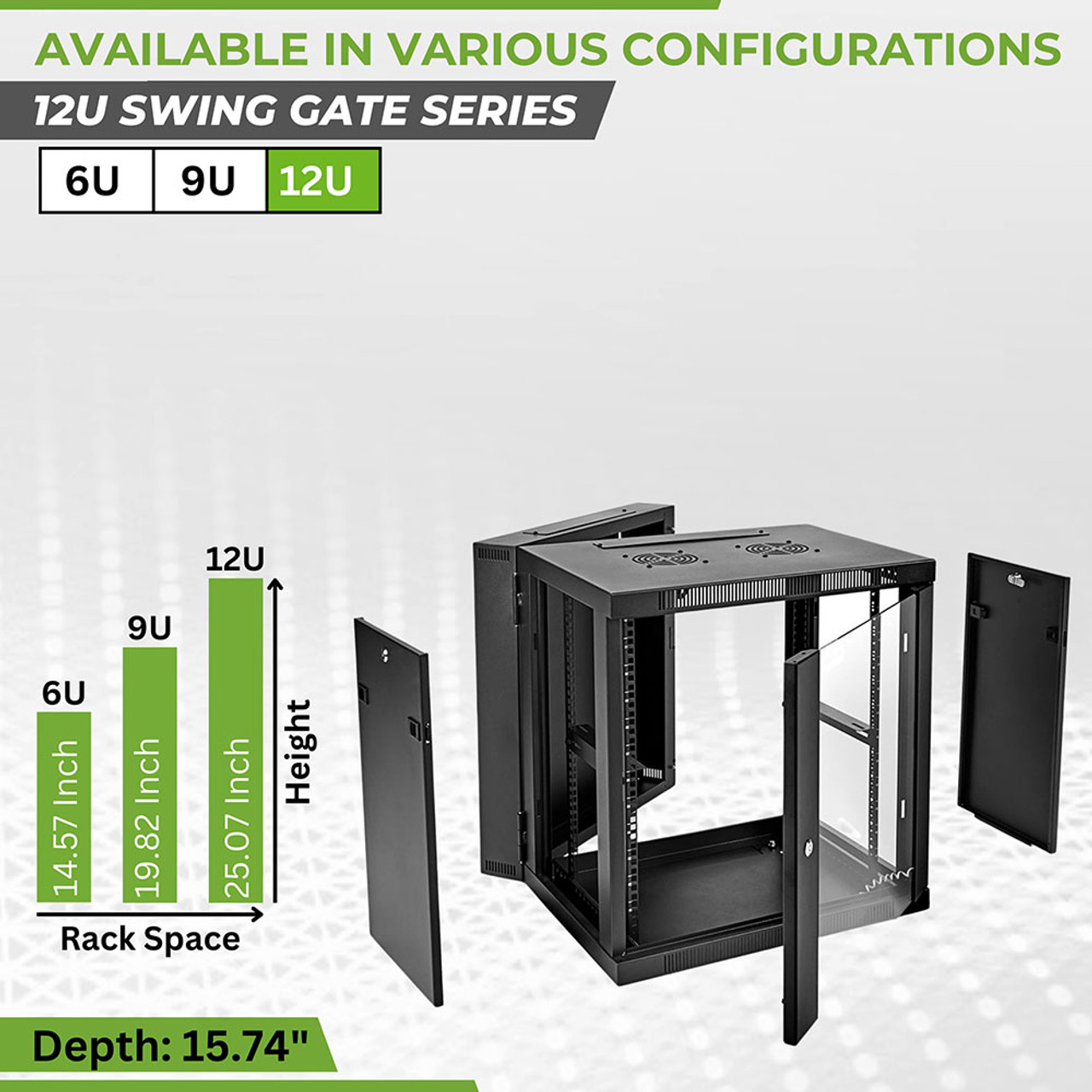 NavePoint 12U Wall Mount Network Cabinet with Swing Gate, tempered glass door,19 inch width, 550mm depth