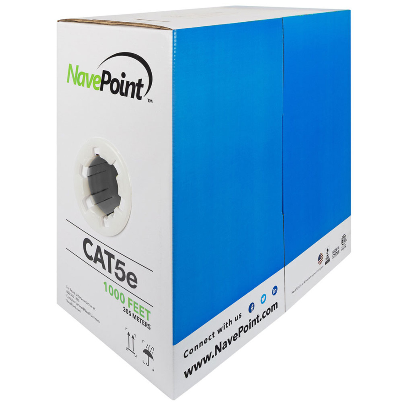 NavePoint CAT5e Bulk Network Cable Ethernet UTP CMR - 1000 Ft Green