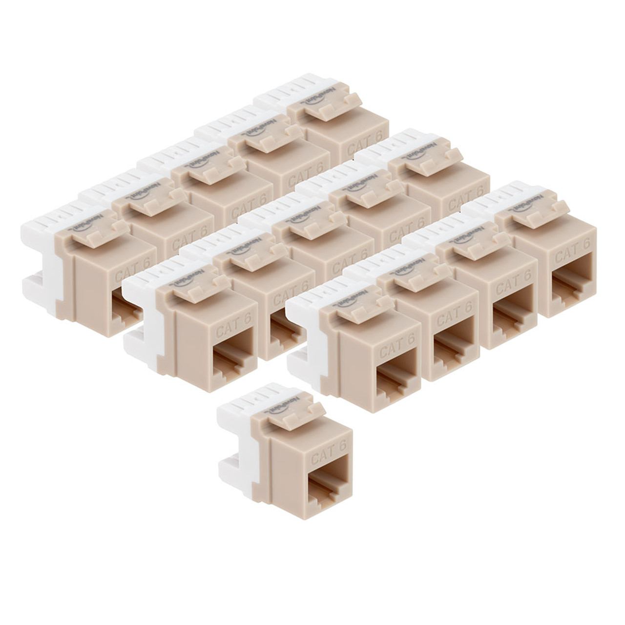 CAT6 Keystone Jack, Snap-In, 180-Degree Termination, Thermoplastic , Light Almond, 15-Pack, CE Compliant