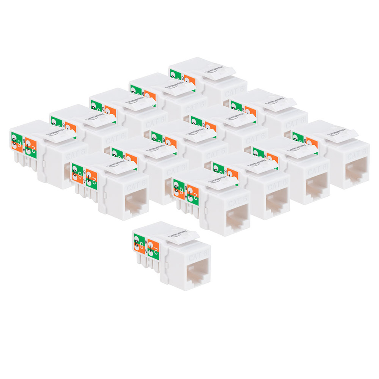 CAT6 Keystone Jack, Snap-In, 90-Degree Termination, Thermoplastic , White, 15-Pack, CE Compliant