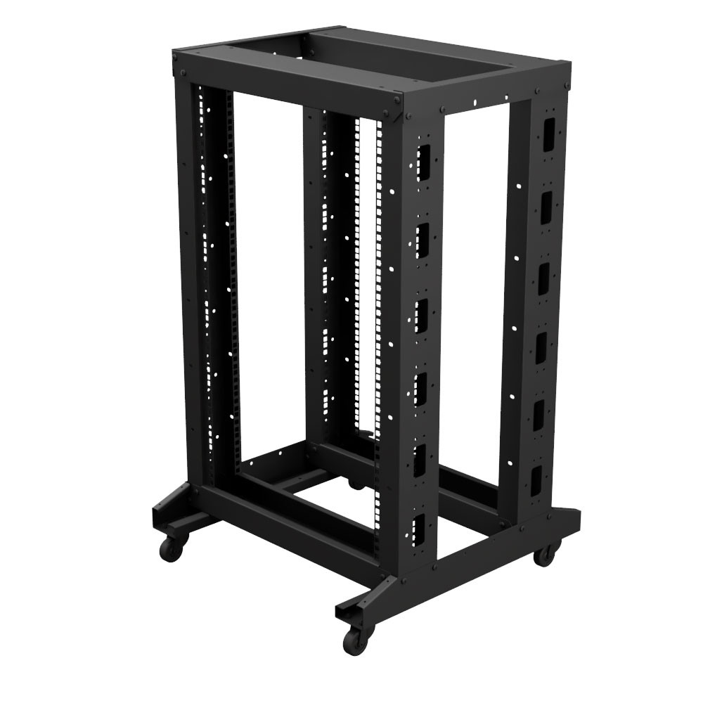 NavePoint 4-Post Adjustable Rack, 18U, Cage Nuts, Includes Casters
