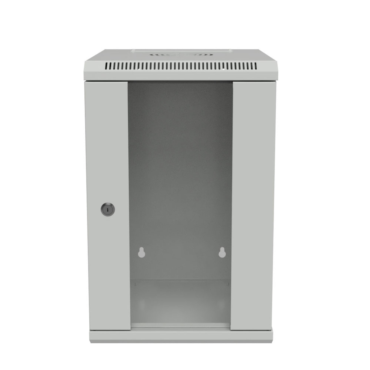 15.75 in Wall Mount Network Cabinet, 9U, Tempered Glass, Reversible, Gray