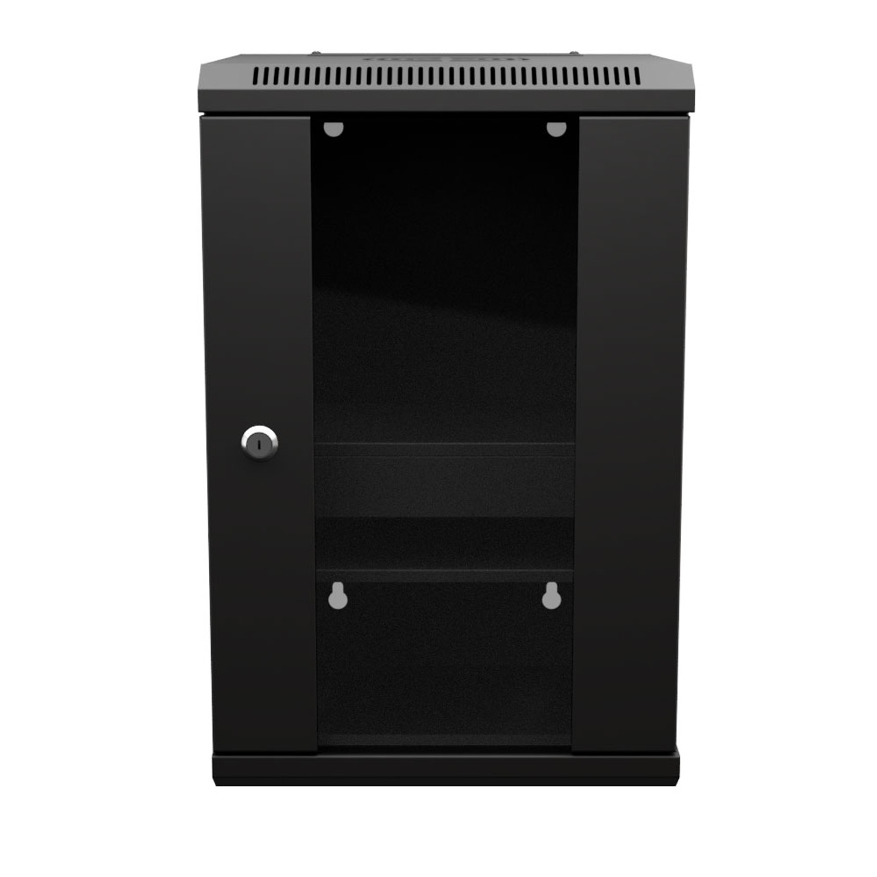 9U  10 Inch Network Server Cabinet, 11.8 inch Deep, Glass Door, Black, Wall Mountable, 2 x Shelves, 1 x Blank Panel