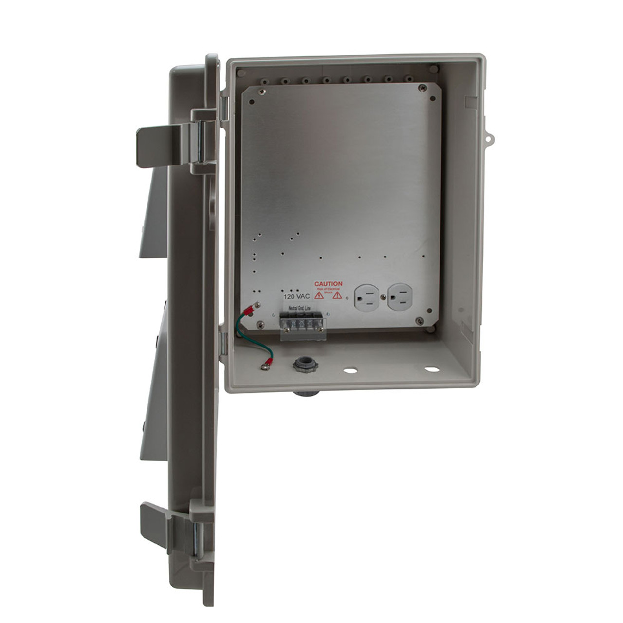 14x10x06 ABS Plastic Weatherproof Indoor/Outdoor IP24 NEMA 3R Enclosure, 120 VAC, Mounting Plate, Vented Lid, Gray