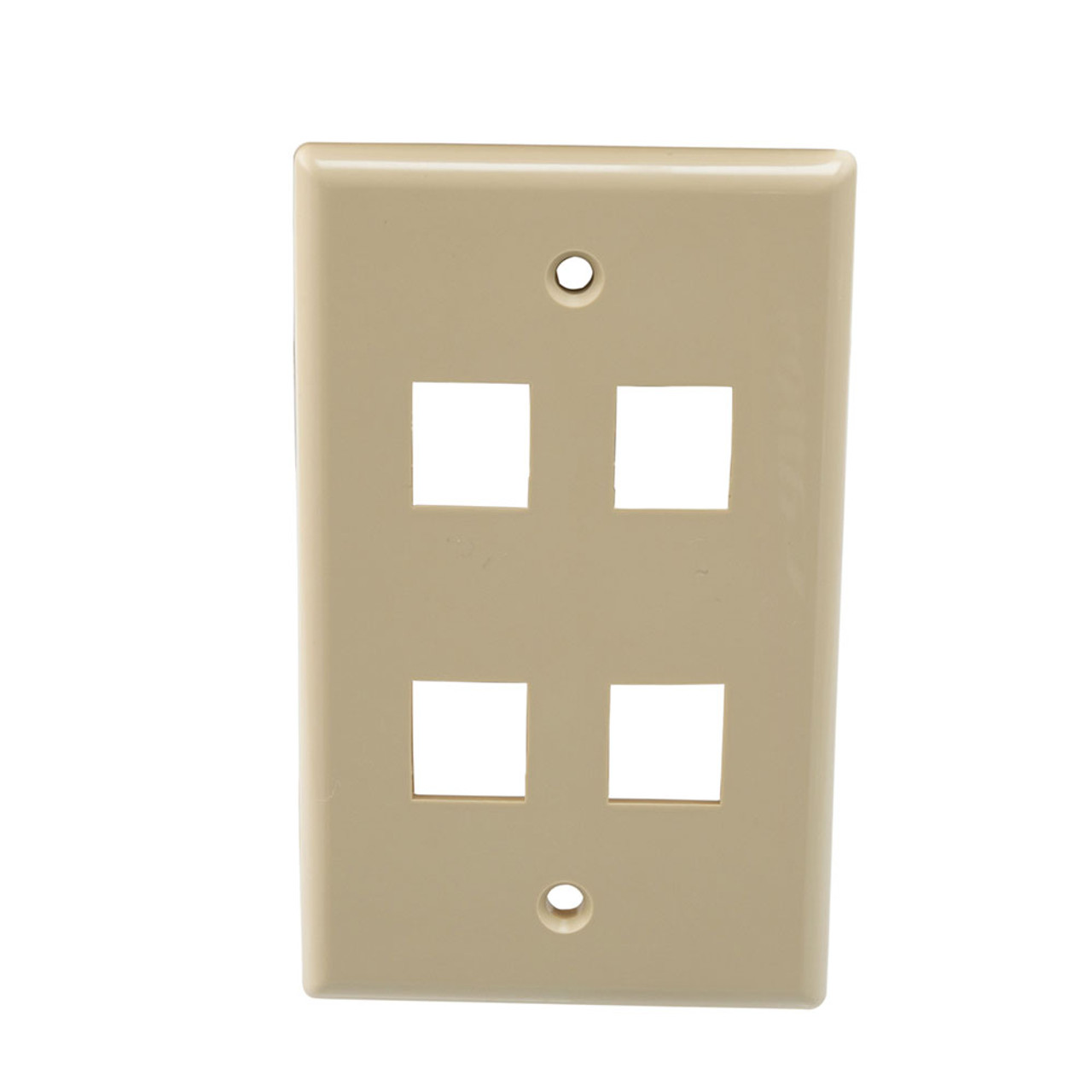 Snap-In Keystone Jack Flush Mount Wall Plate, ABS, 4-Port, Ivory, 10-Pack