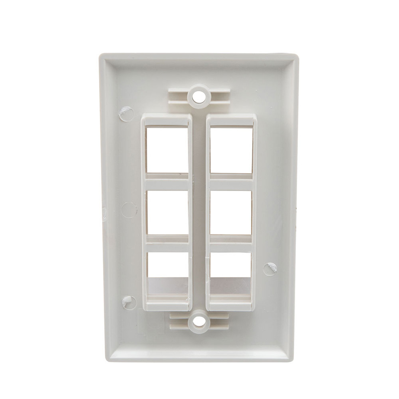 Snap-In Keystone Jack Flush Mount Wall Plate, ABS, 6-Port, White, 10-Pack