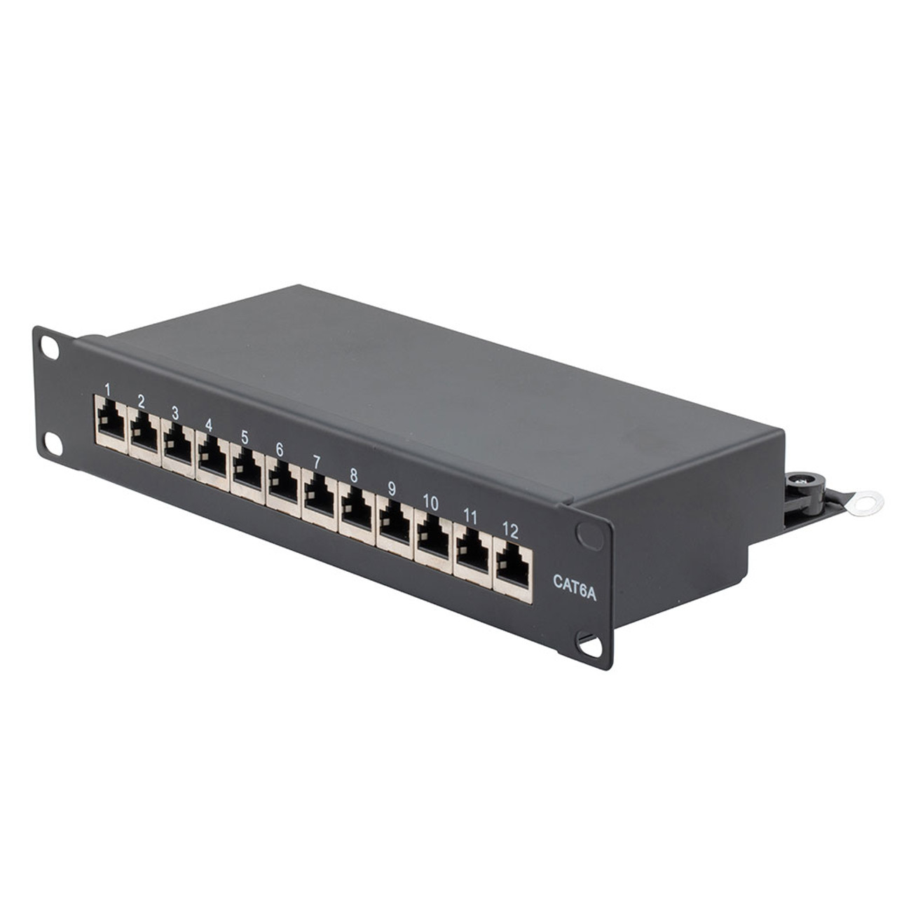 NavePoint 10 Inch Wide 12-Port CAT6A STP Patch Panel, 1U Black