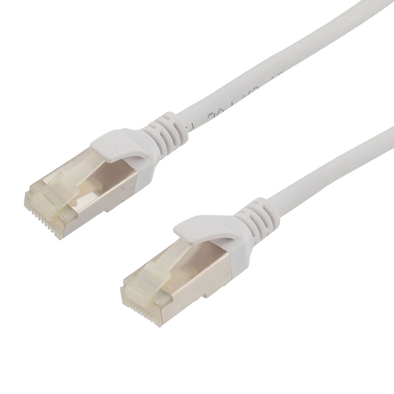 Category 6a 10 Gbps Slim Ethernet Antibacterial Antimicrobial Cable Assembly, RJ45 Male/Plug, S/FTP, 30 AWG, PVC Antibacterial, White, 15 FT