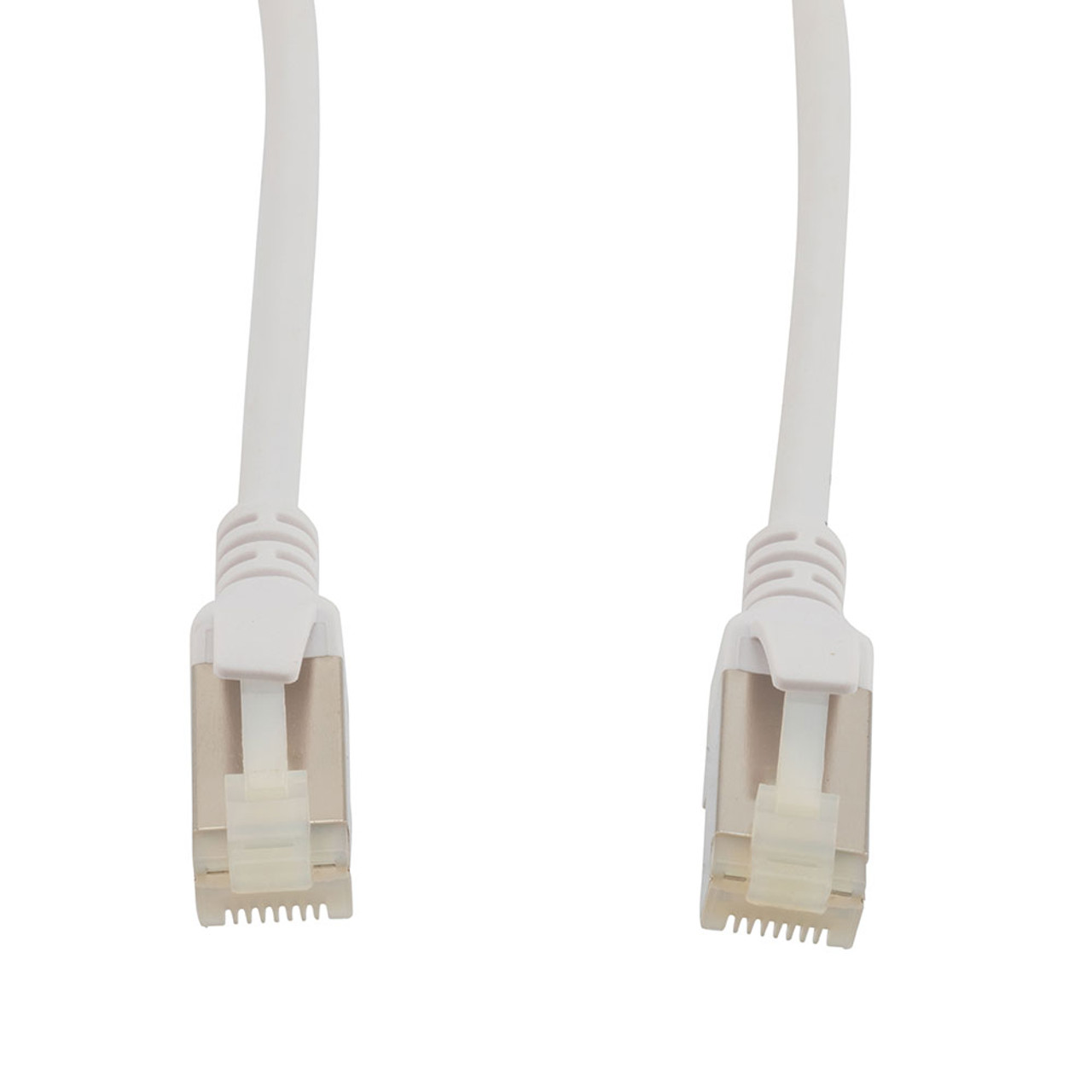 Category 6a 10 Gbps Slim Ethernet Antibacterial Antimicrobial Cable Assembly, RJ45 Male/Plug, S/FTP, 30 AWG, PVC Antibacterial, White, 25 FT
