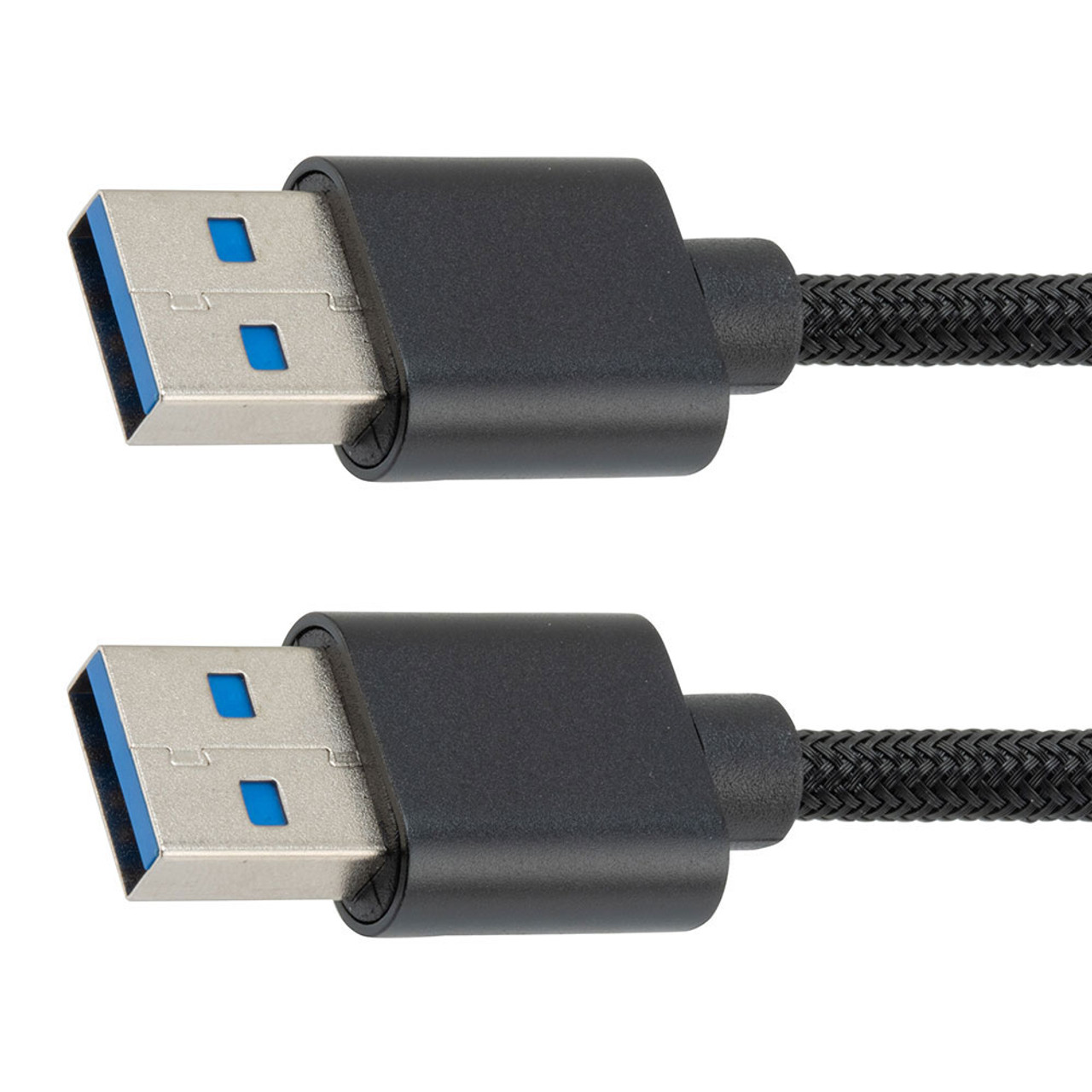 NavePoint USB A 3.0 Male to USB A 3.0 Male Cable, Aluminum Shell, Supports 5 Volts/2 Amps, 5 Gbps, Black Nylon Braid, 0.5M Length