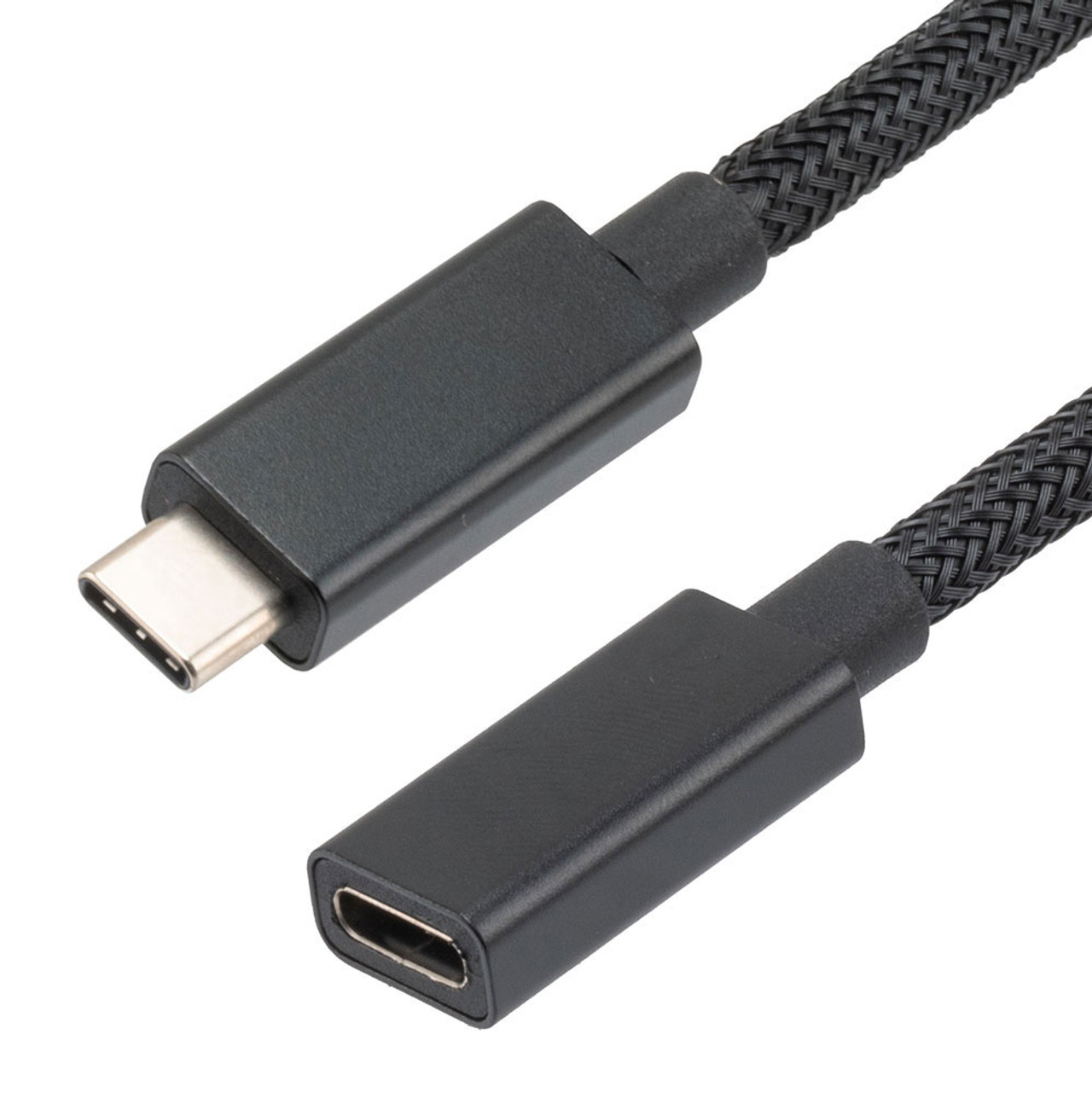 NavePoint USB C 3.1 Male to USB C 3.1 Female Cable, Aluminum Shell, Supports 20 Volts/5 Amps, 5 Gbps, Black Nylon Braid, 1M Length