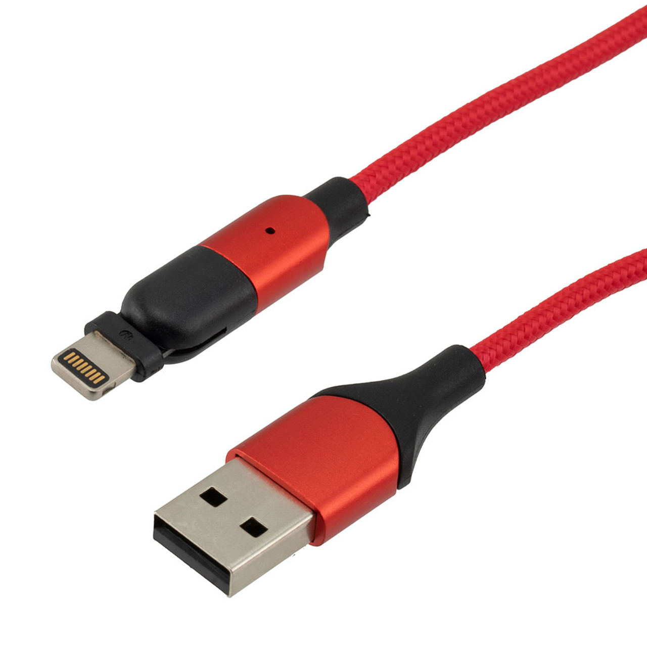 NavePoint USB 2.0 180-degree Rotating Head PVC Nylon Braided Cable, Red, USB A Male to Lightning Compatible Male, 2 Meter 