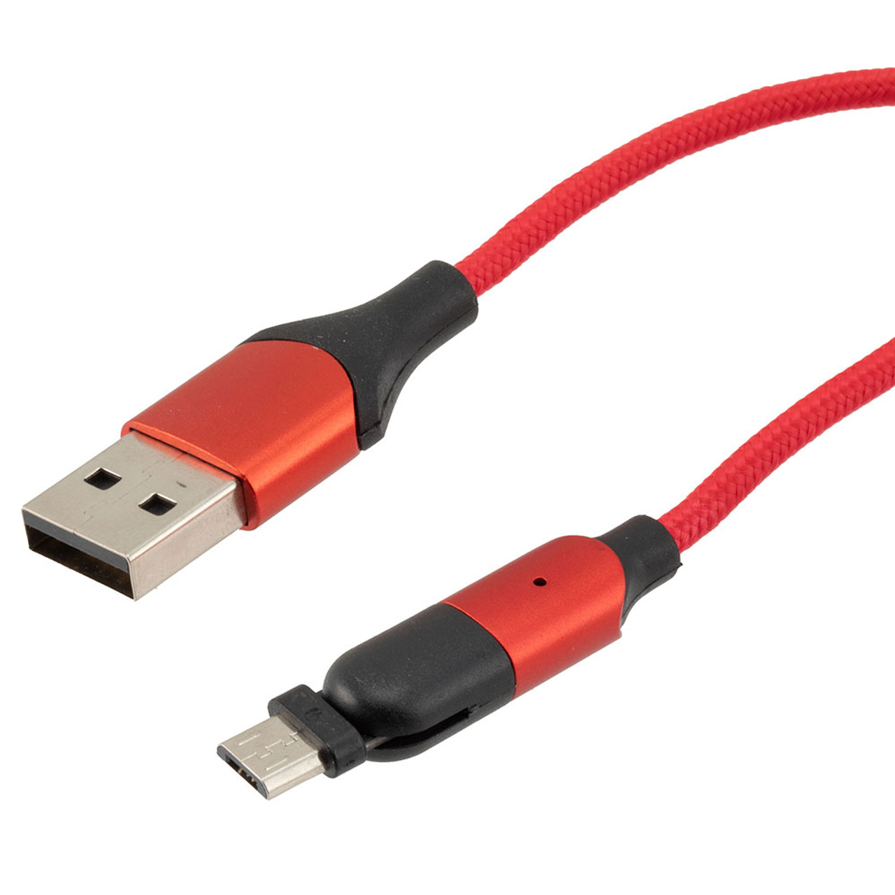 NavePoint USB 2.0 180-degree Rotating Head PVC Nylon Braided Cable, Red, USB A Male to USB Micro Male, 1 Meter 