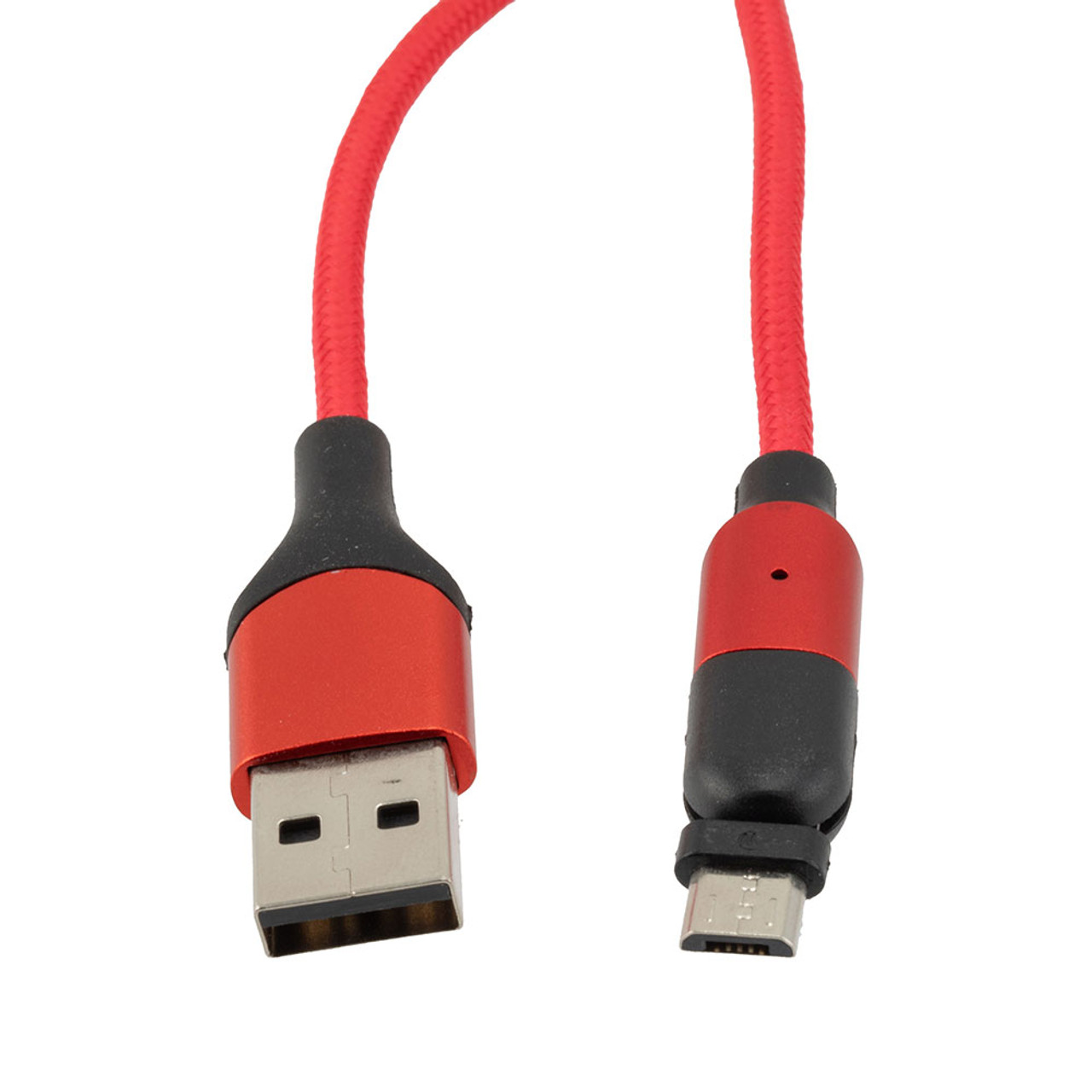 NavePoint USB 2.0 180-degree Rotating Head PVC Nylon Braided Cable, Red, USB A Male to USB Micro Male, 2 Meter 