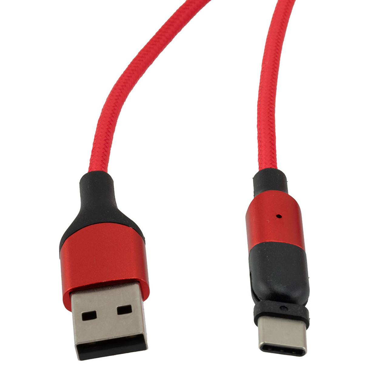 NavePoint USB 2.0 180-degree Rotating Head PVC Nylon Braided Cable, Red, USB A Male to USB C Micro Male, 1 Meter 