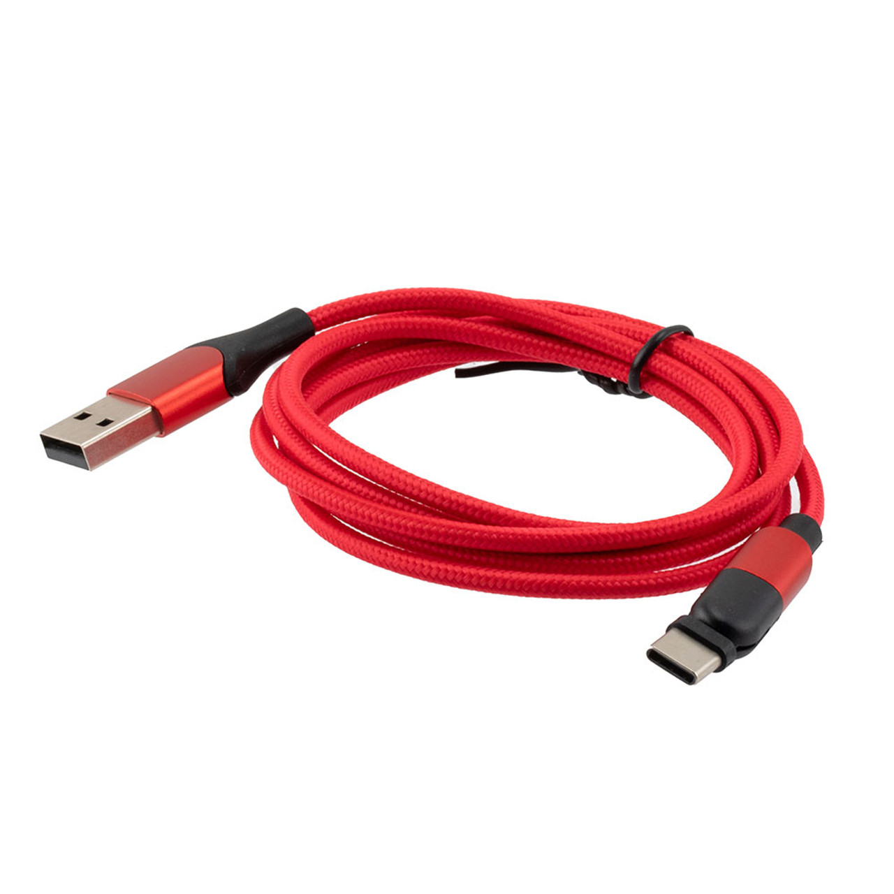 NavePoint USB 2.0 180-degree Rotating Head PVC Nylon Braided Cable, Red, USB A Male to USB C Micro Male, 1 Meter 