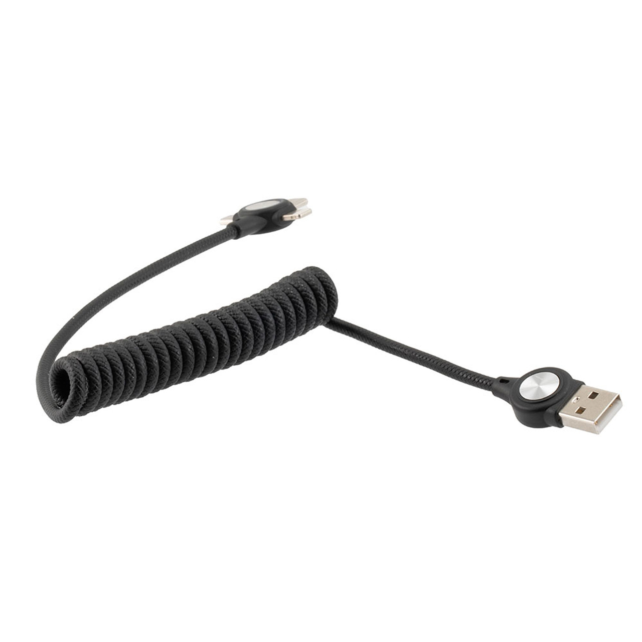 NavePoint USB 2.0 PVC Nylon Braided Cable, Black, USB A Male to Type C/Micro/Lightning Compatible, 1 Foot Coil