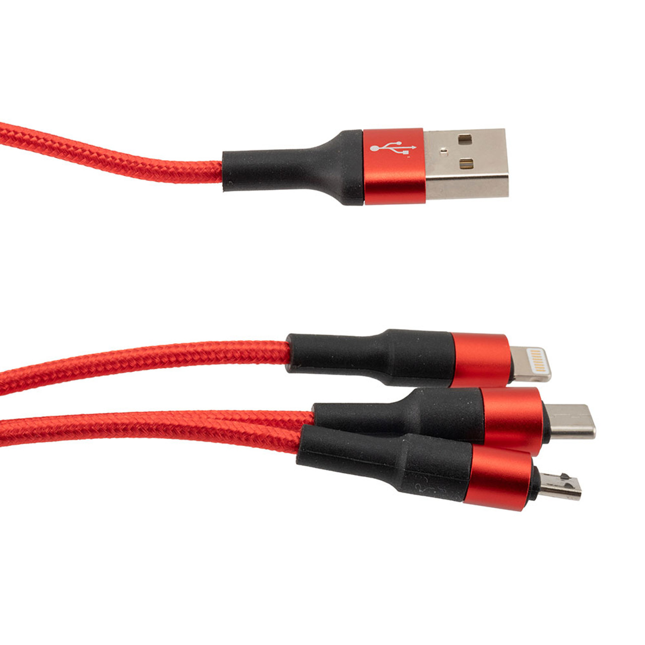NavePoint USB 2.0 PVC Nylon Braided Cable, Red, USB A Male to Type C/Micro/Lightning Compatible, 1 Meter 