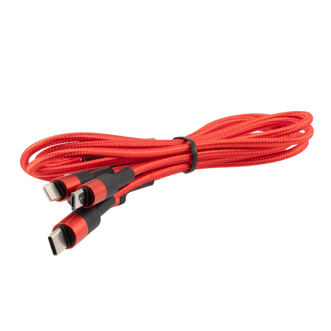 NavePoint USB 2.0 PVC Nylon Braided Cable, Red, USB A Male to Type C/Micro/Lightning Compatible, 1 Meter 