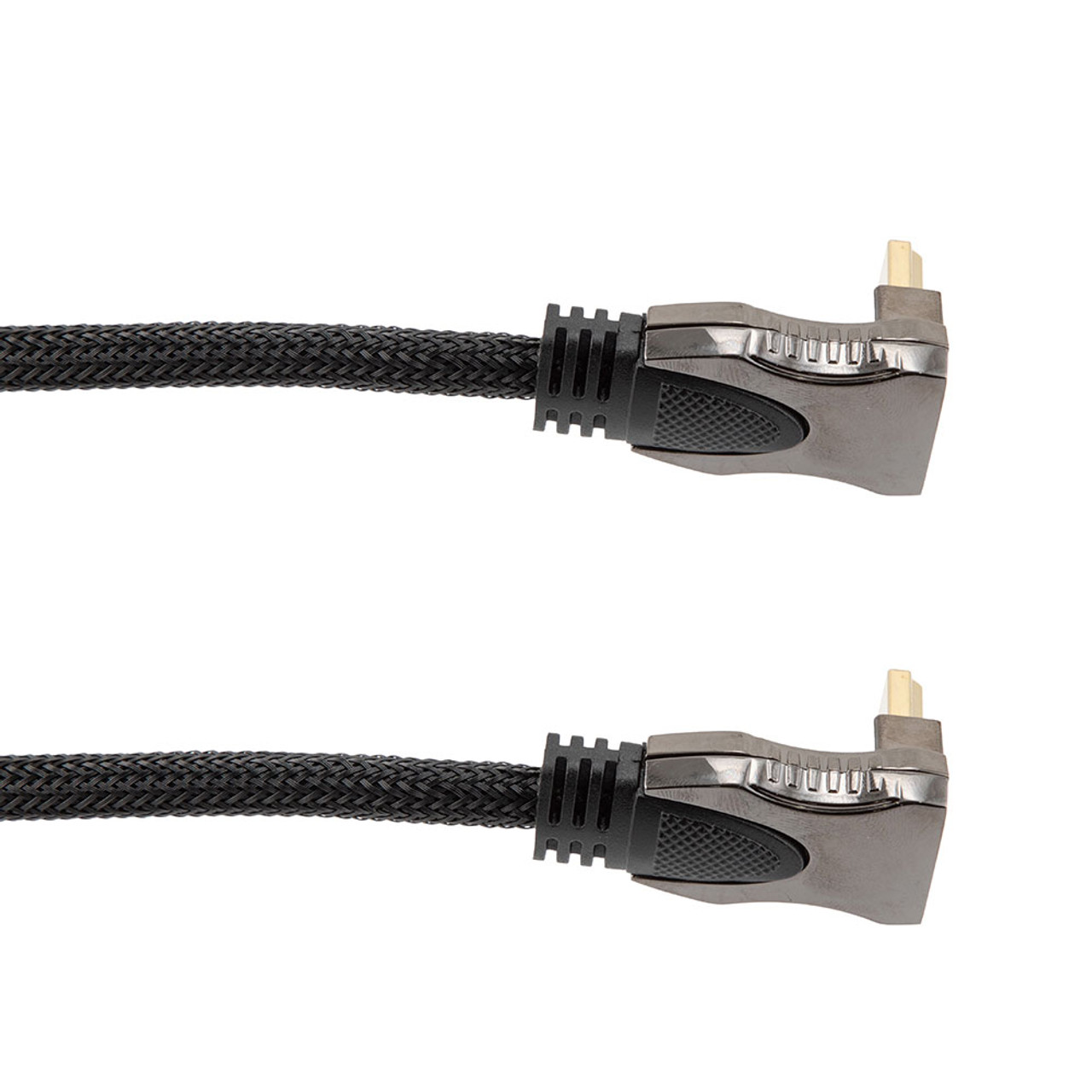 NavePoint HDMI 2.0 Male to Male Braided Cable, PVC with Nylon, Black, Zinc Alloy shell, Supports 4K @ 60Hz, Right Angle Down to Right Angle Down, 3M