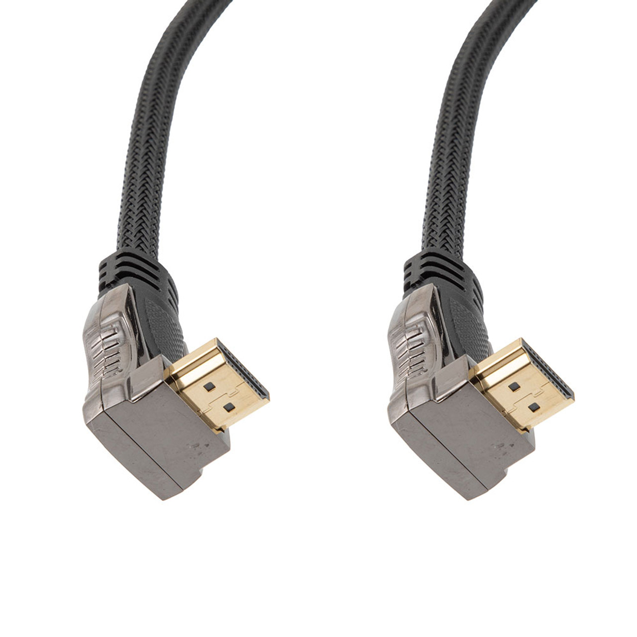 NavePoint HDMI 2.0 Male to Male Braided Cable, PVC with Nylon, Black, Zinc Alloy shell, Supports 4K @ 60Hz, Right Angle Up to Right Angle Down, 1M