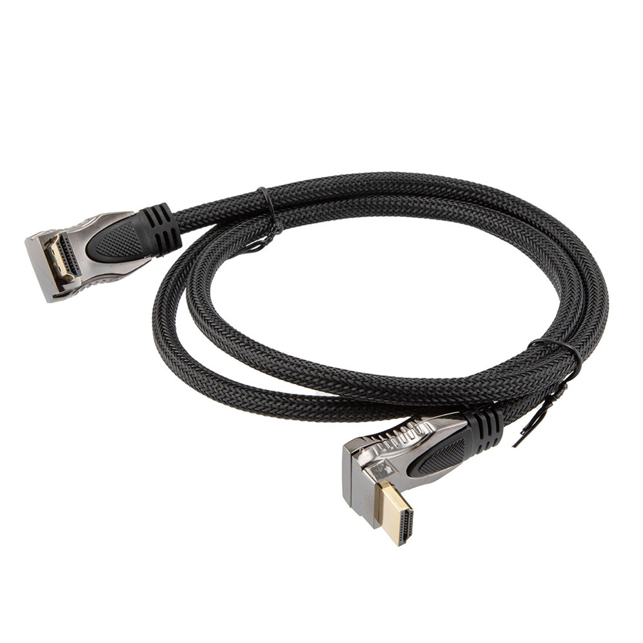 NavePoint HDMI 2.0 Male to Male Braided Cable, PVC with Nylon, Black, Zinc Alloy shell, Supports 4K @ 60Hz, Right Angle Up to Right Angle Down, 3M