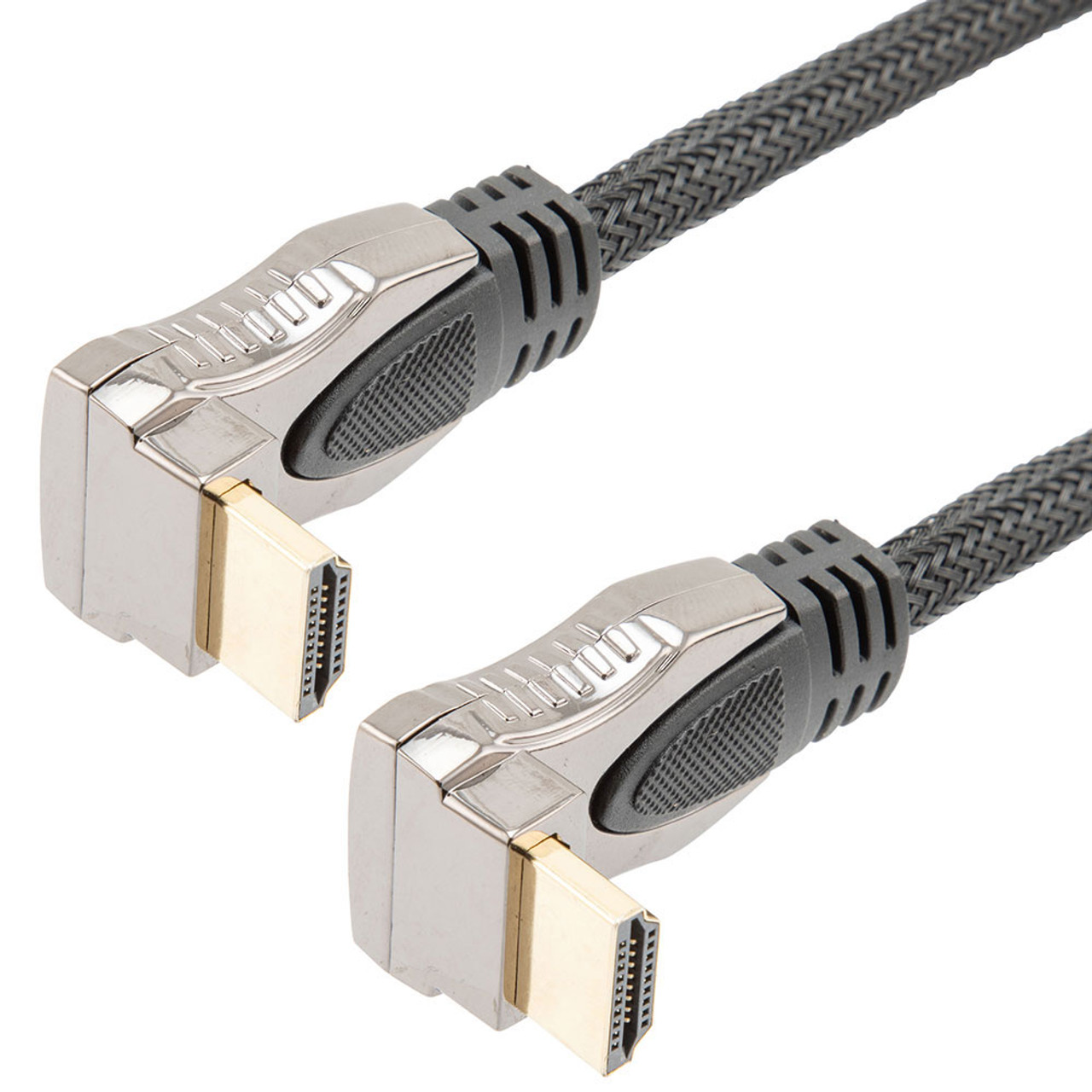 NavePoint HDMI 2.0 Male to Male Braided Cable, PVC with Nylon, Black, Zinc Alloy shell, Supports 4K @ 60Hz, Right Angle Up to Right Angle Down, 3M